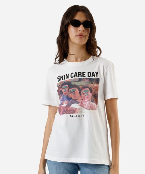 camiseta feminina de algodão estampada friends off white
