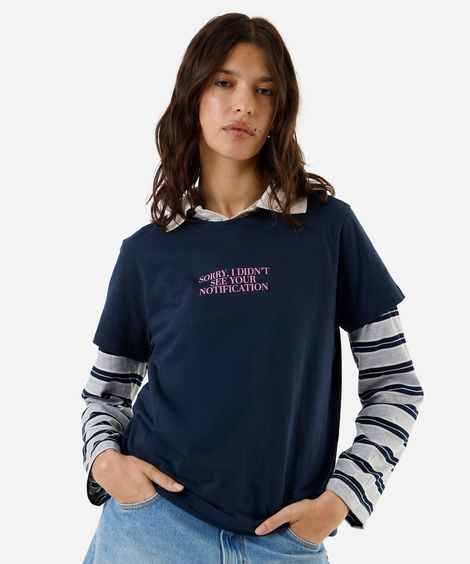 camiseta feminina de algodão estampada azul