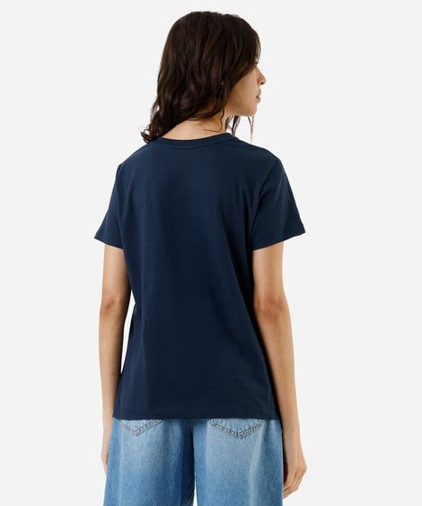 camiseta feminina de algodão estampada azul
