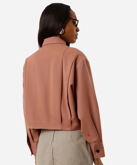 jaqueta feminina gola alta com pregas marrom