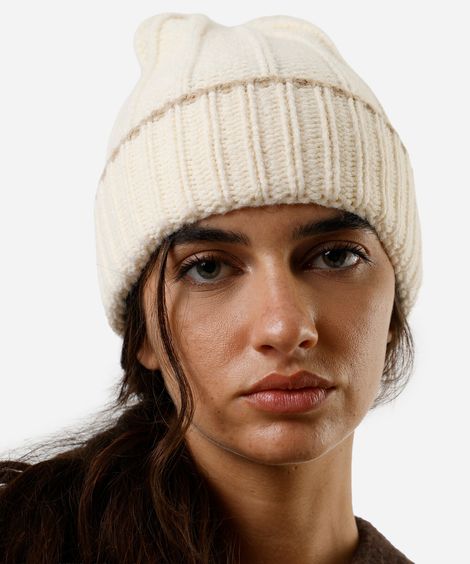 gorro de tricot com listra off white