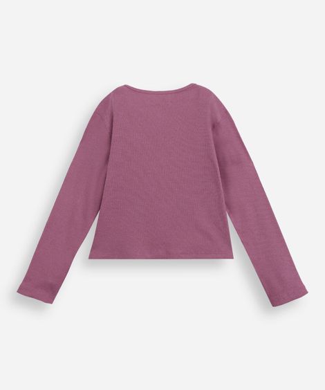 blusa infantil de algodão manga longa canelada com lacinhos roxa