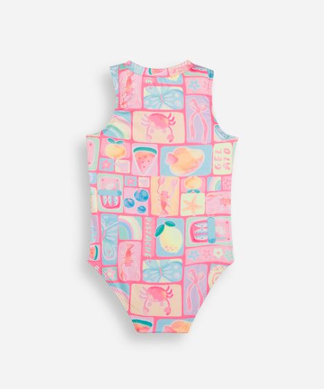 maiô infantil com zíper estampado rosa