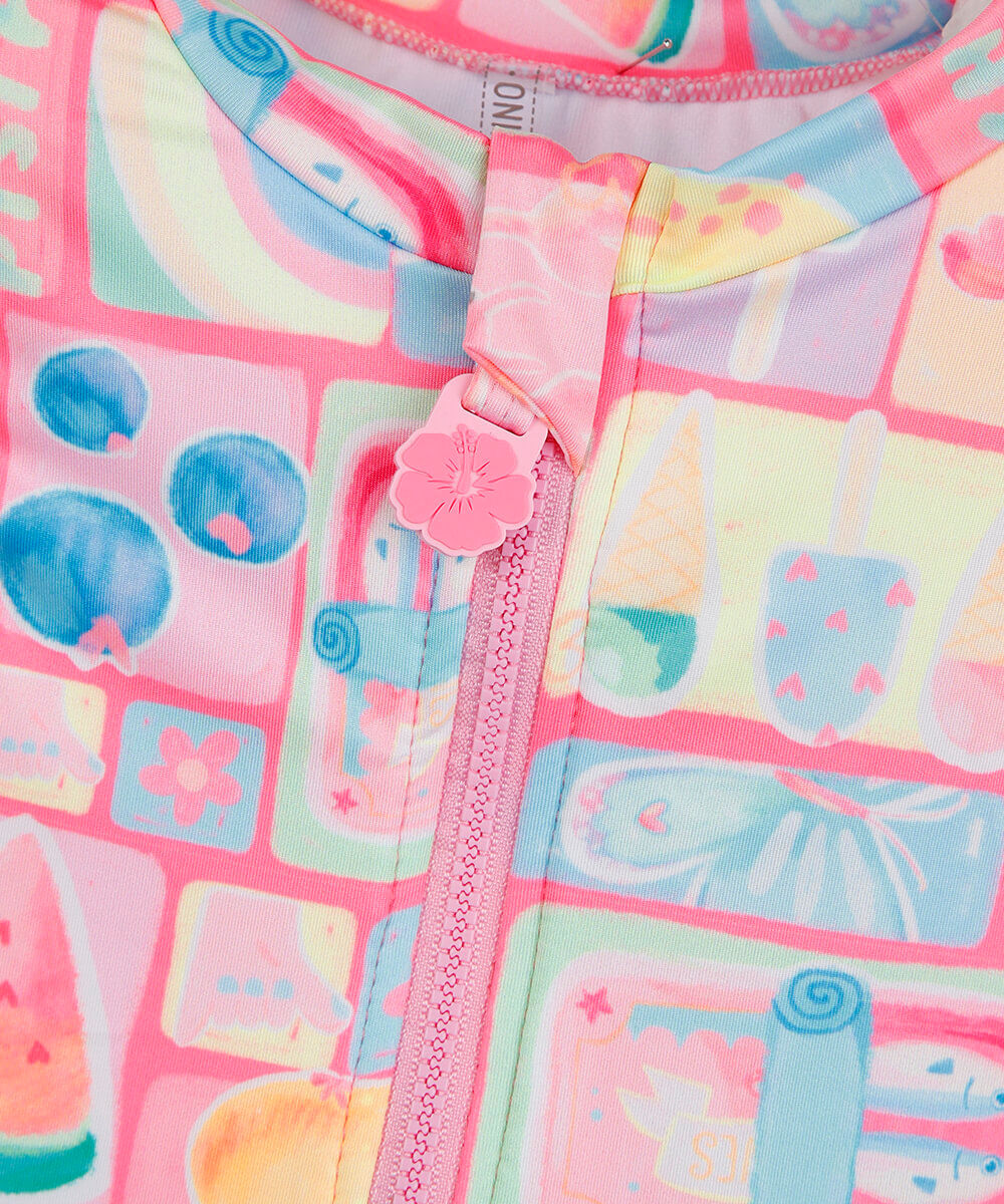 maiô infantil com zíper estampado rosa