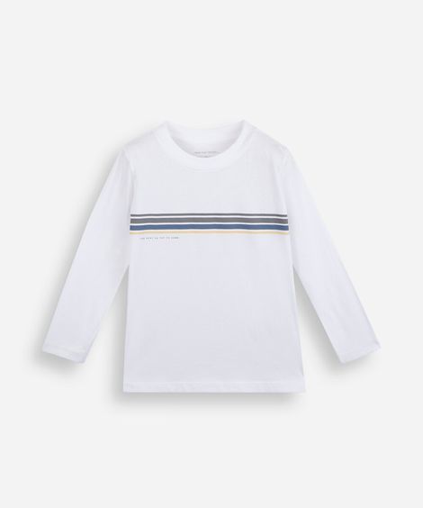 camiseta infantil de algodão manga longa com listras off white