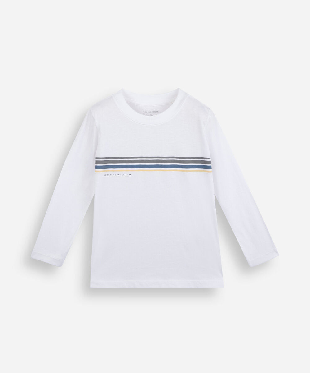 camiseta infantil de algodão manga longa com listras off white