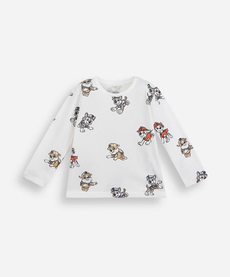 camiseta infantil de algodão manga longa patrulha canina off white