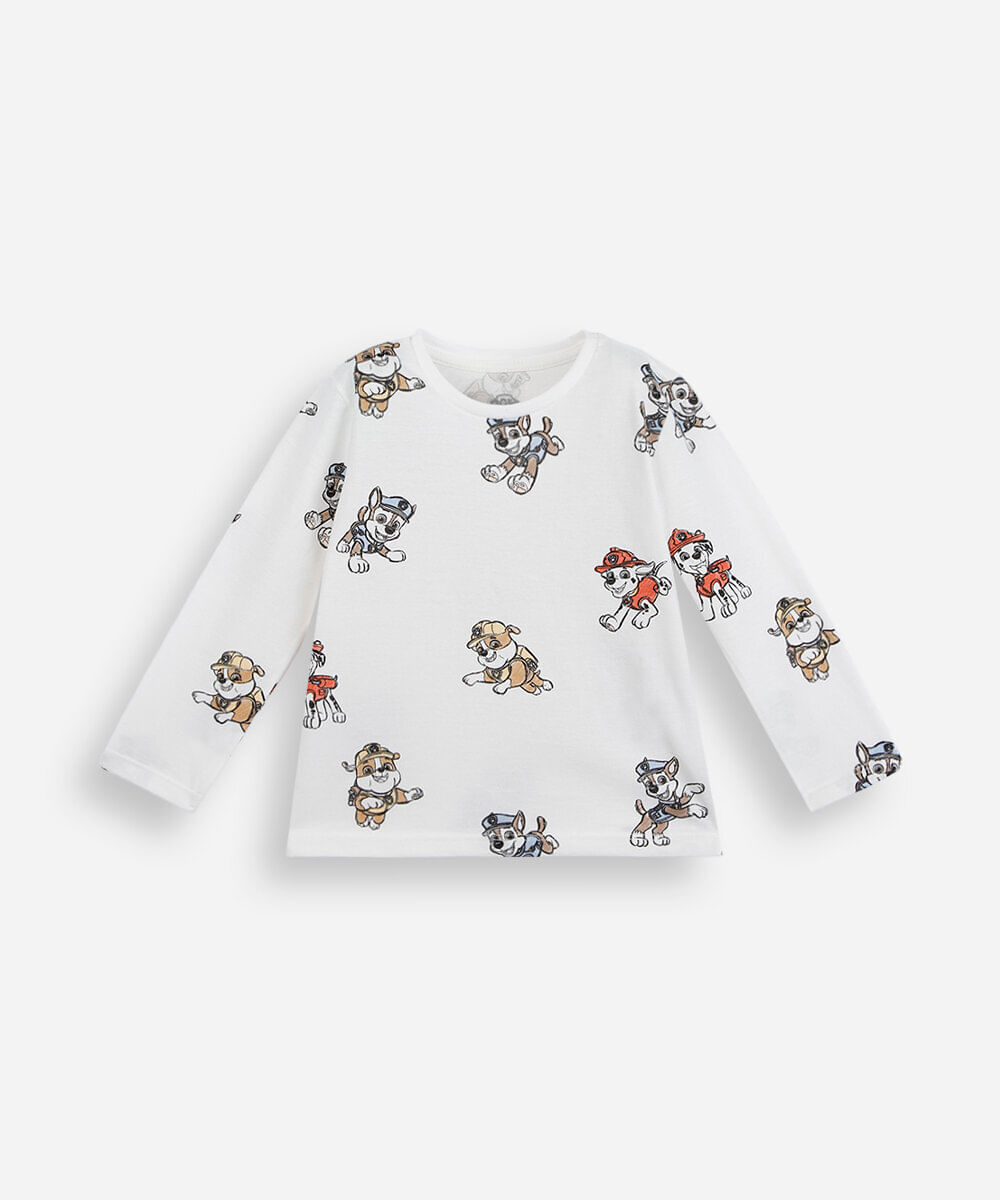 camiseta infantil de algodão manga longa patrulha canina off white
