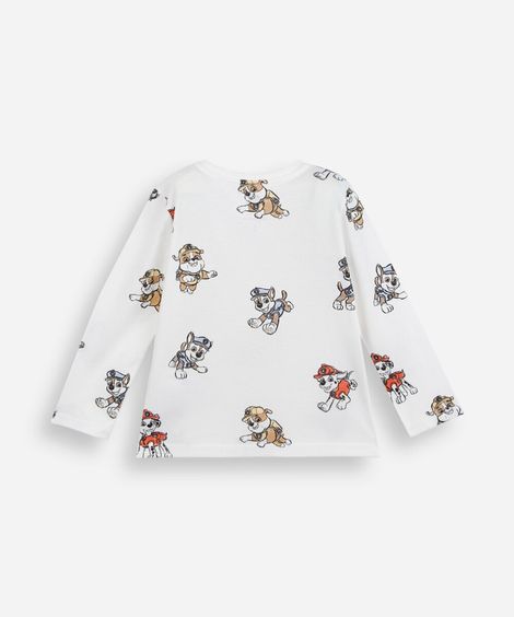 camiseta infantil de algodão manga longa patrulha canina off white