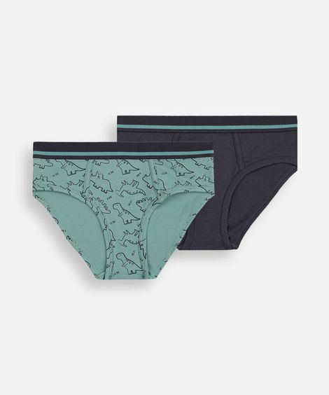 kit de 2 cuecas infantis de algodão dinossauro colorido