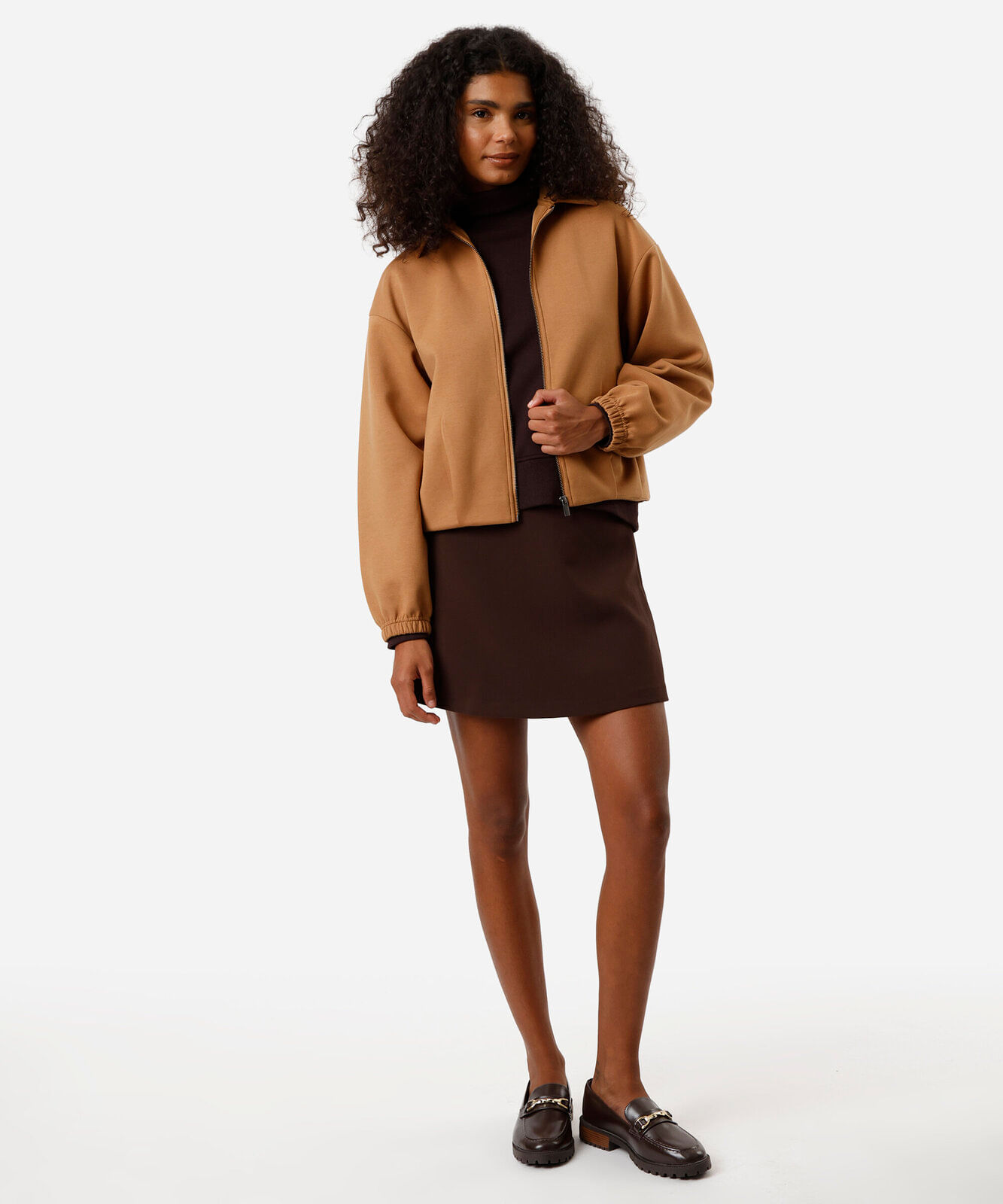 jaqueta bomber feminina com pregas marrom