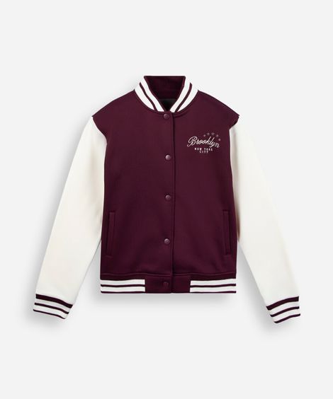 jaqueta bomber juvenil oversized bicolor vinho