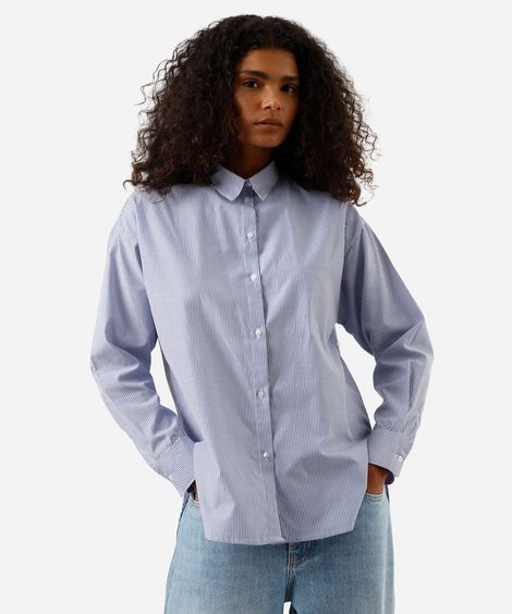 camisa manga longa listrada azul