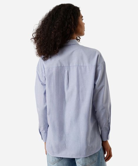 camisa manga longa listrada azul