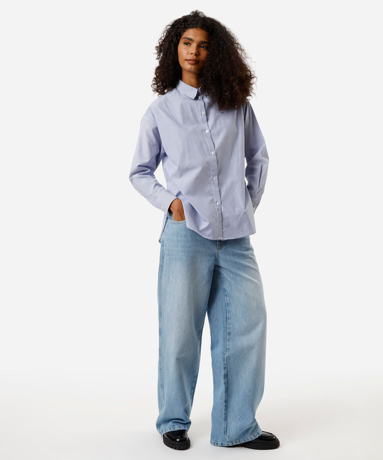 camisa manga longa listrada azul