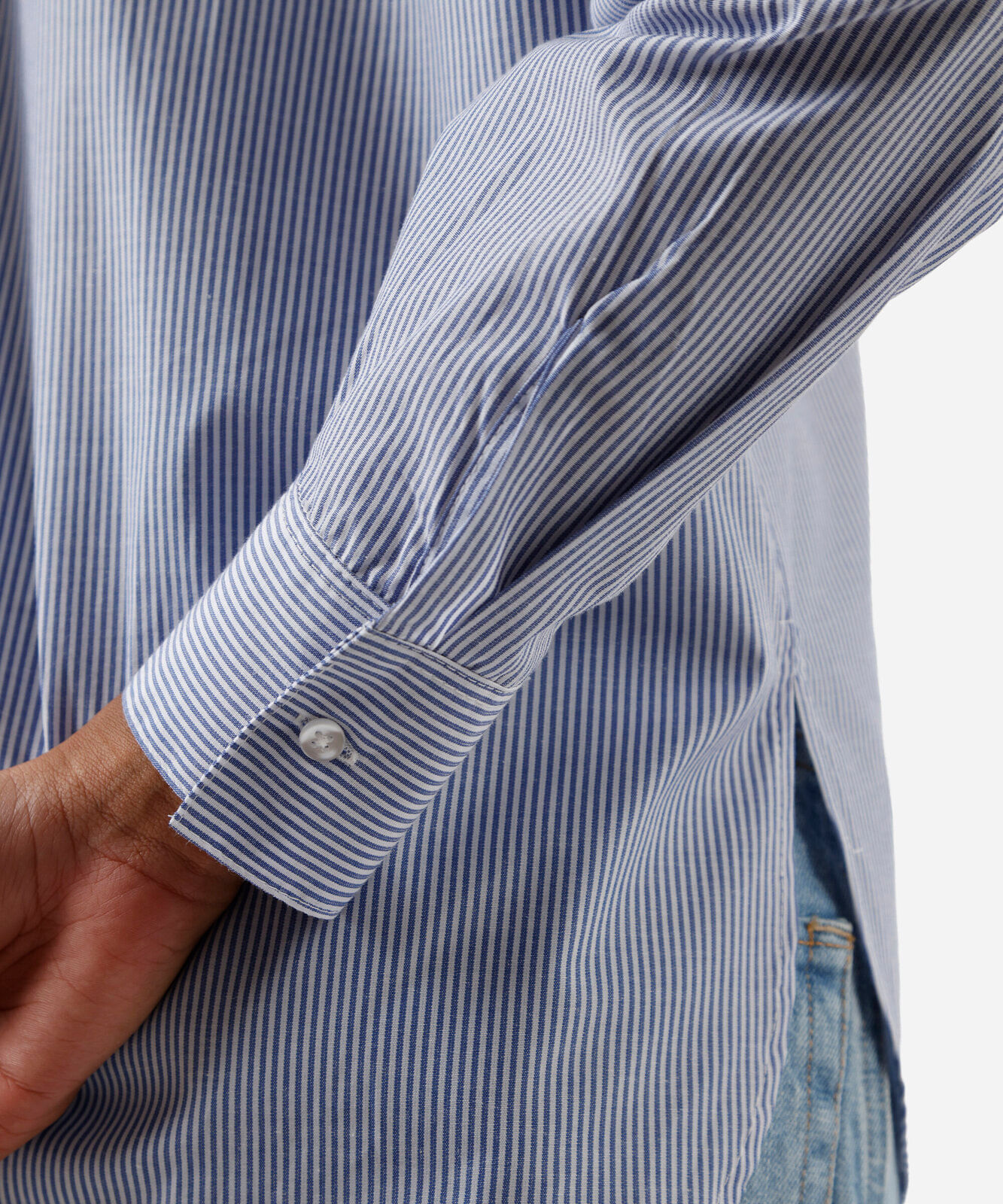 camisa manga longa listrada azul