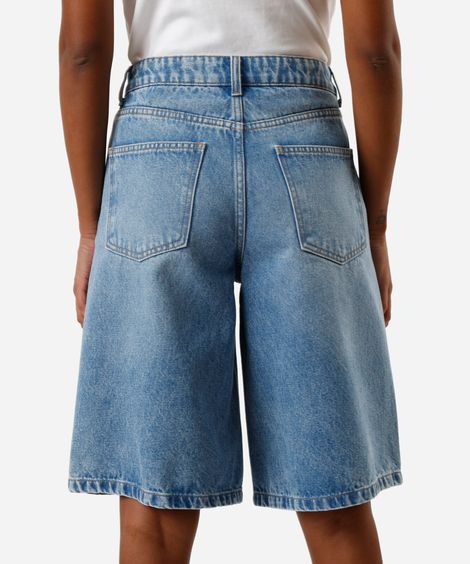 bermuda jorts feminina jeans cintura média azul