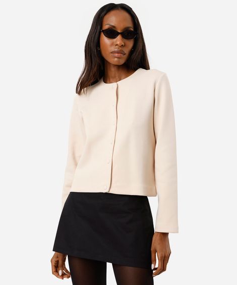 casaco feminino decote redondo bege