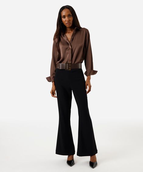 calça flare de alfaiataria feminina cintura alta preta