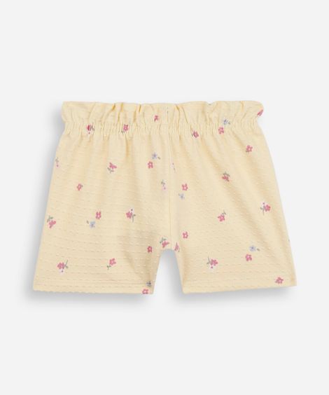 short infantil de algodão texturizado floral amarelo
