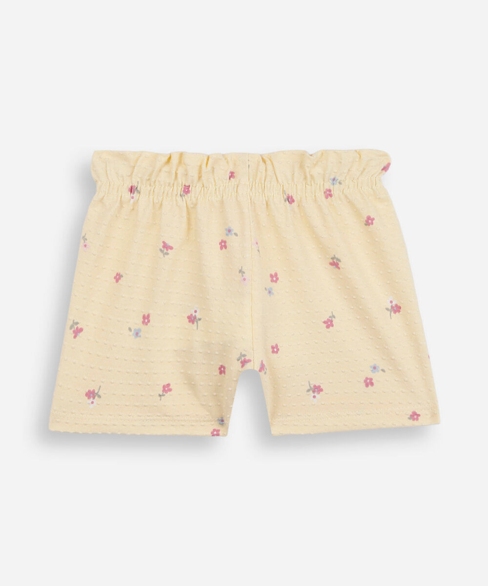 short infantil de algodão texturizado floral amarelo