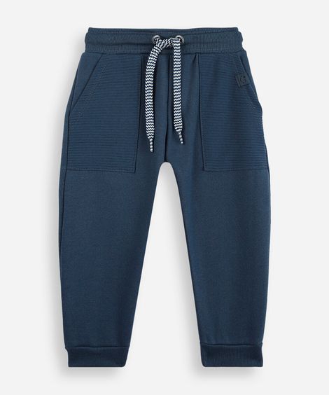 calça jogger infantil de moletom cós com cordão azul