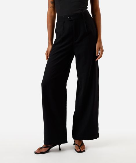 calça wide leg de viscose cintura alta preto