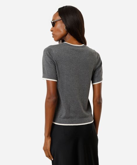 blusa manga curta regular friso contrastante cinza