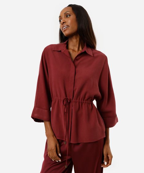 camisa parka feminina com viscose manga longa vinho
