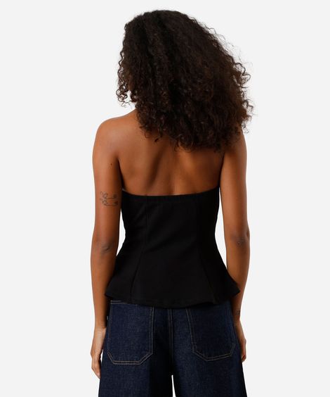 blusa peplum feminina sem alça texturizada preta
