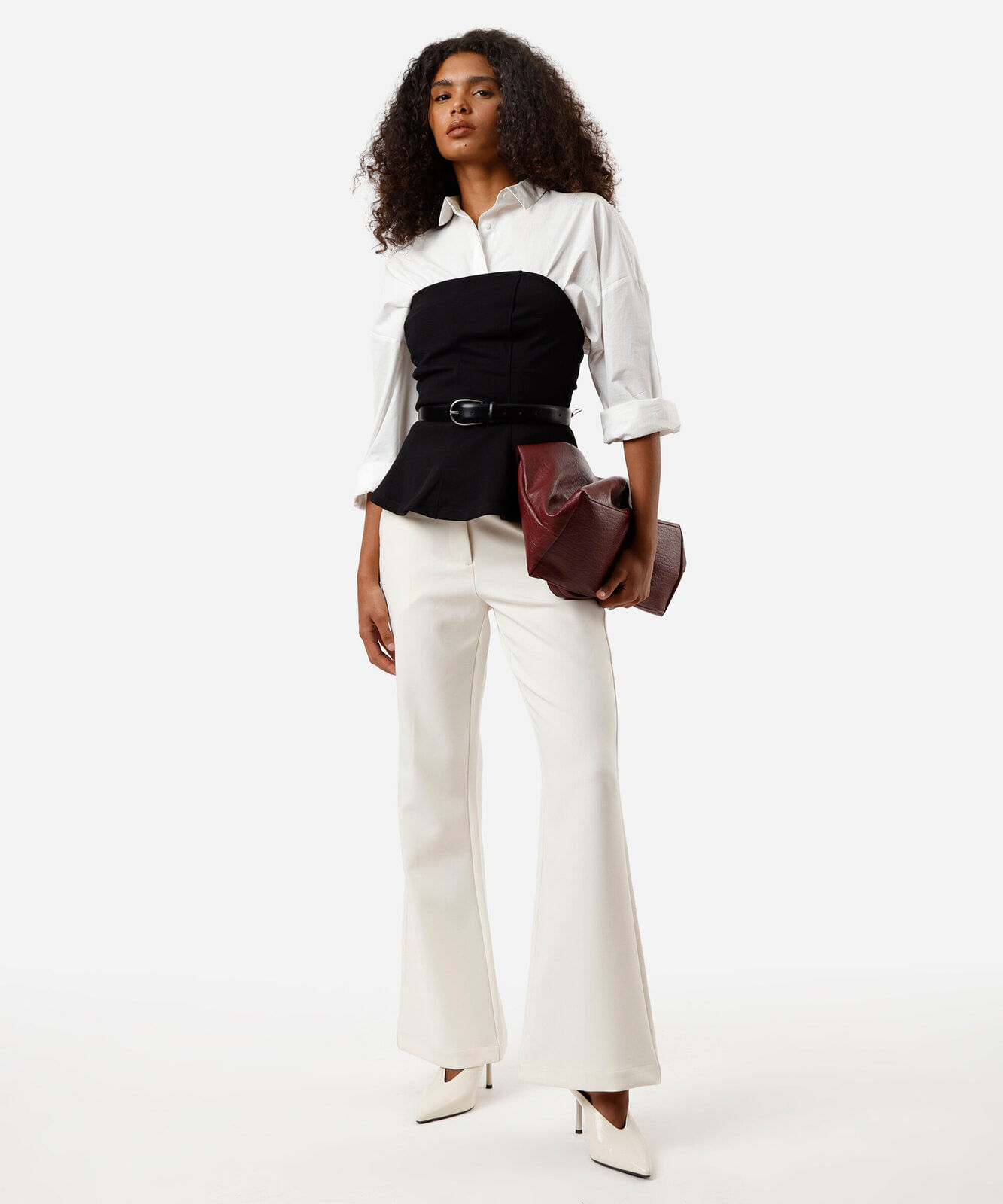 blusa peplum feminina sem alça texturizada preta
