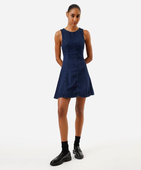 vestido curto feminino jeans com recortes azul