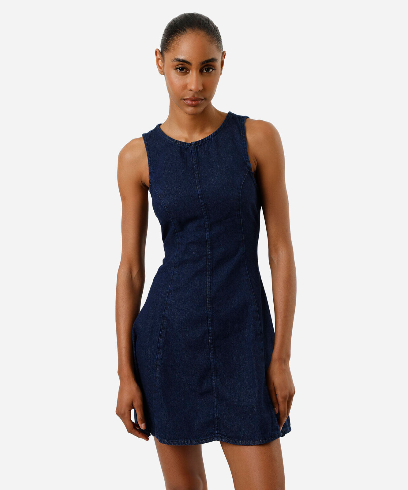 vestido curto feminino jeans com recortes azul