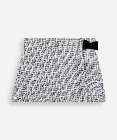 short saia infantil de tweed com laço cós elástico preto
