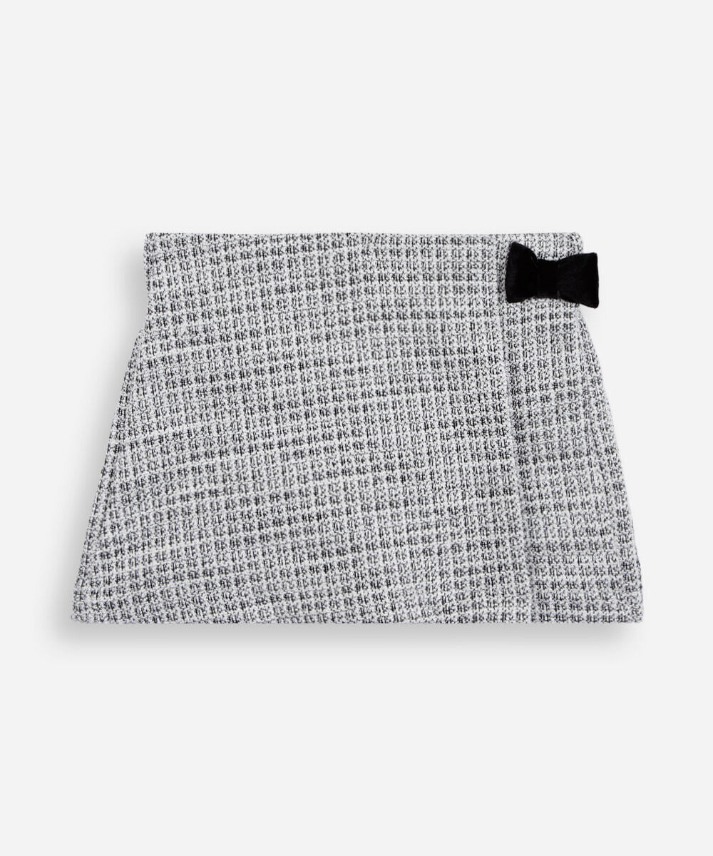 short saia infantil de tweed com laço cós elástico preto