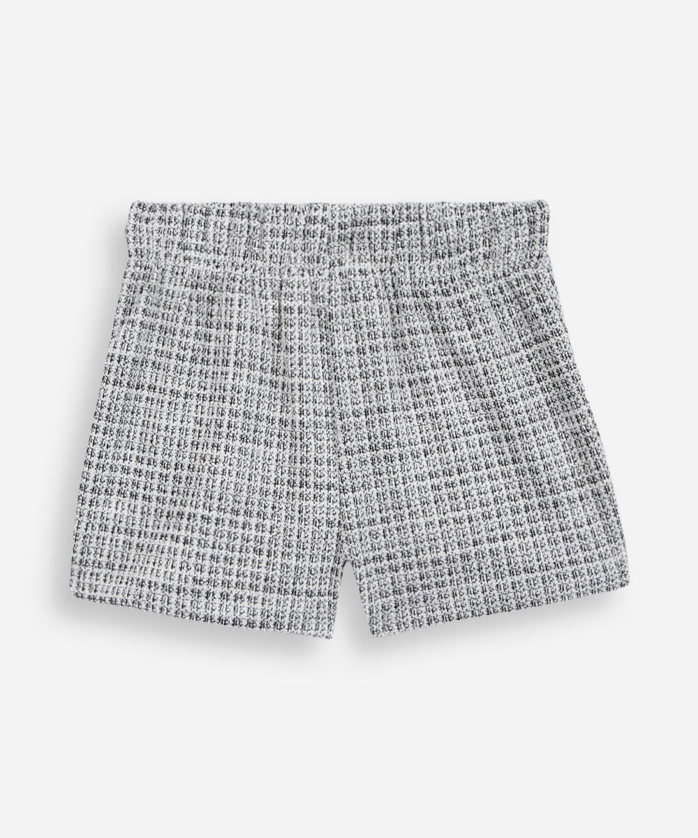 short saia infantil de tweed com laço cós elástico preto