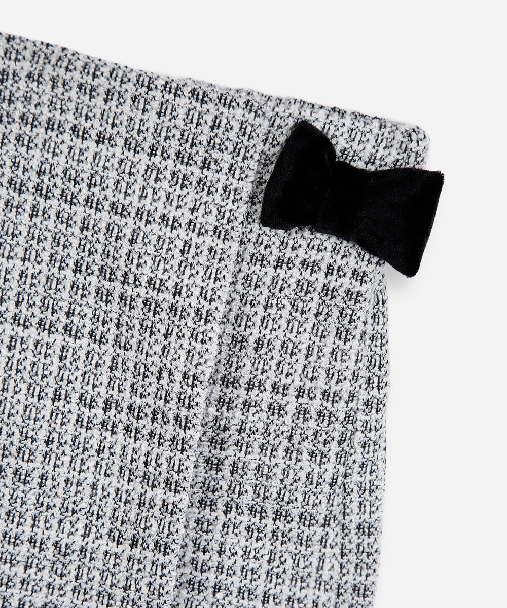 short saia infantil de tweed com laço cós elástico preto