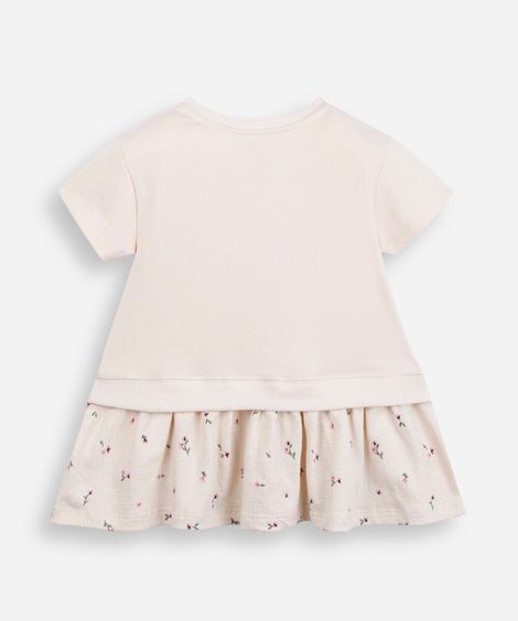 vestido infantil com saia floral bege