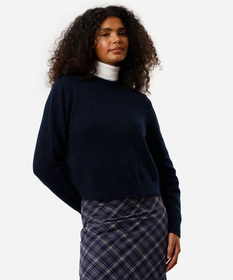 suéter básico feminino cropped de tricot azul