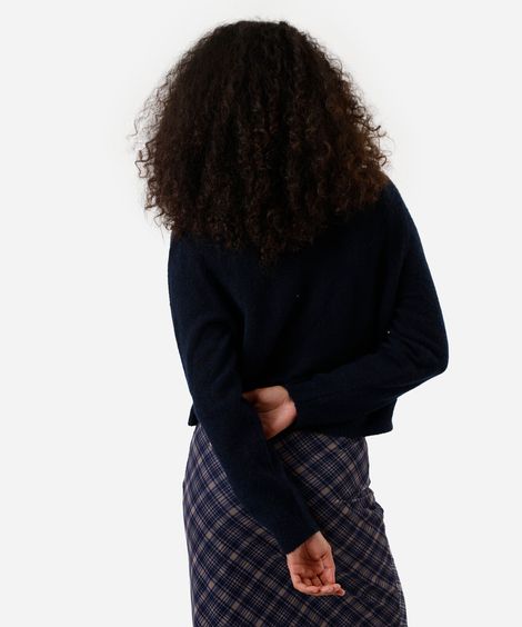 suéter básico feminino cropped de tricot azul