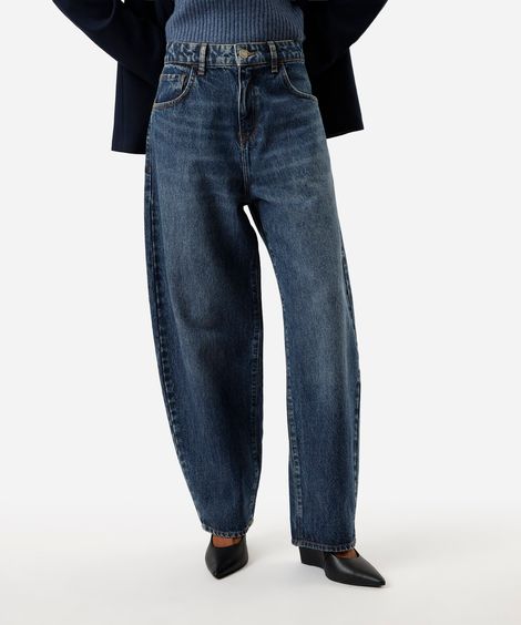 calça baggy feminina jeans cintura média azul