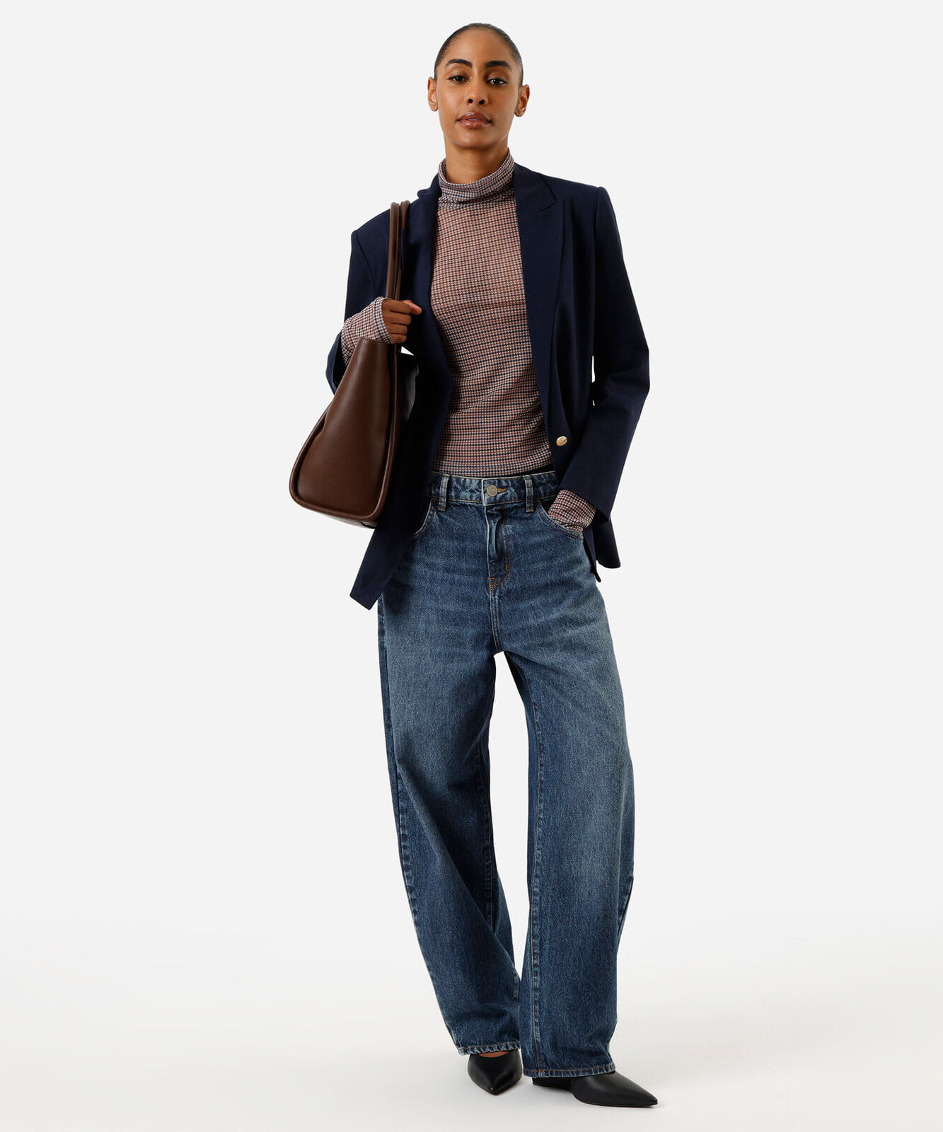 calça baggy feminina jeans cintura média azul