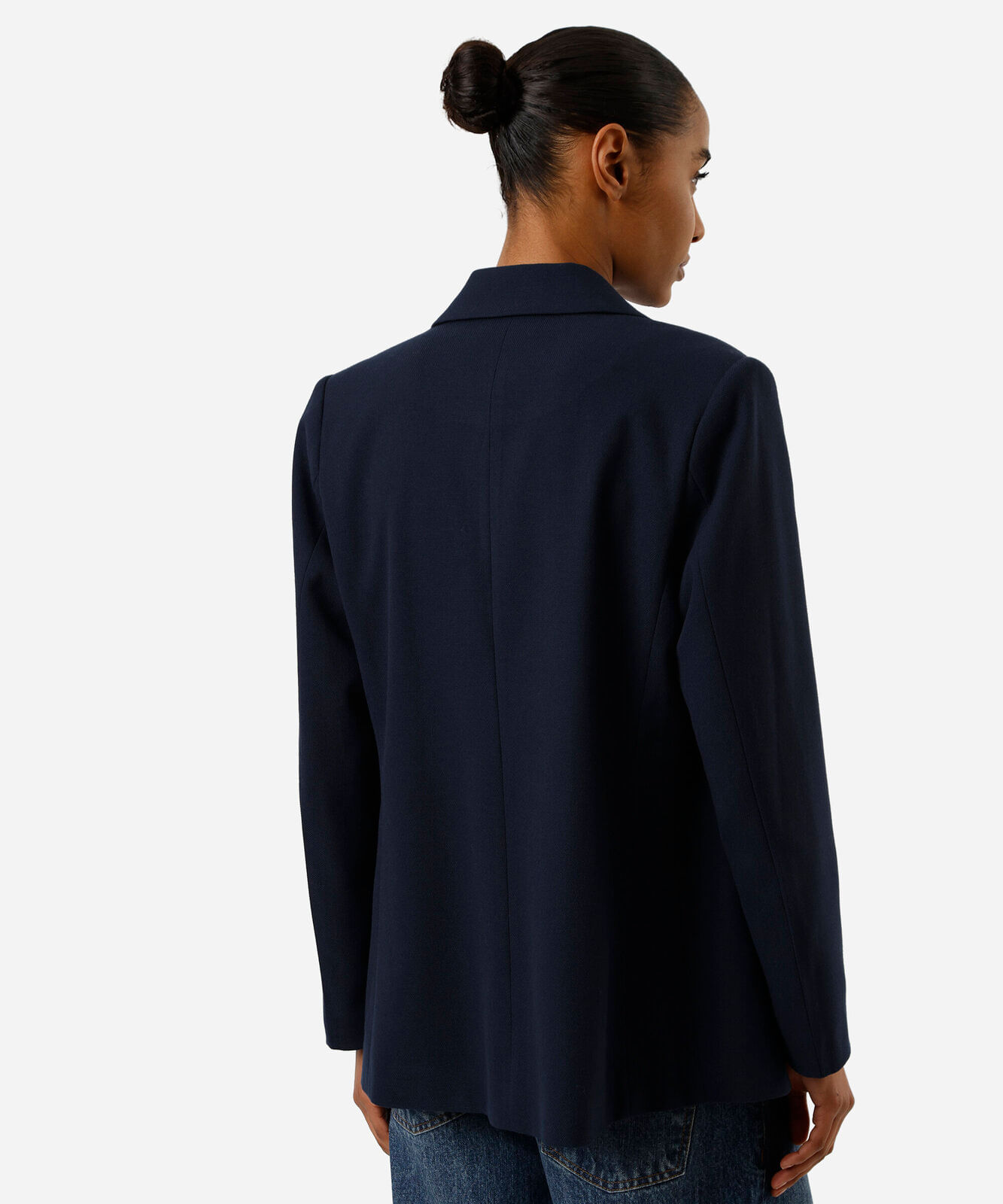 blazer em piquet com ombreiras azul marinho