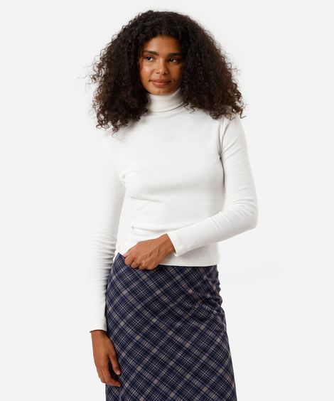 blusa feminina de algodão gola alta off white