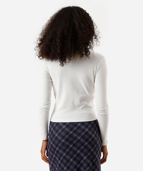 blusa feminina de algodão gola alta off white