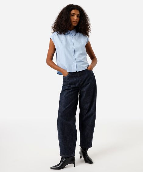 calça baggy feminina jeans cintura média azul