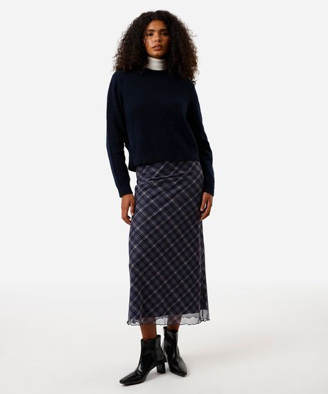 saia midi feminina de tule xadrez azul