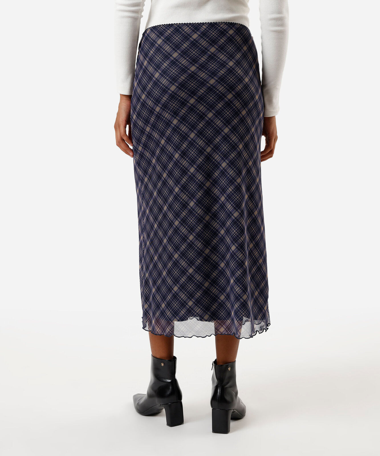 saia midi feminina de tule xadrez azul