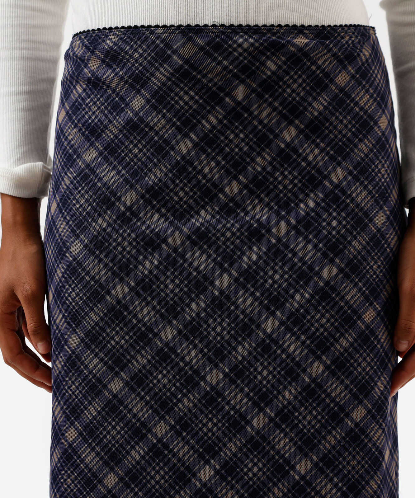 saia midi feminina de tule xadrez azul