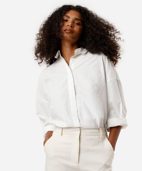 camisa feminina de algodão manga longa oversized off white
